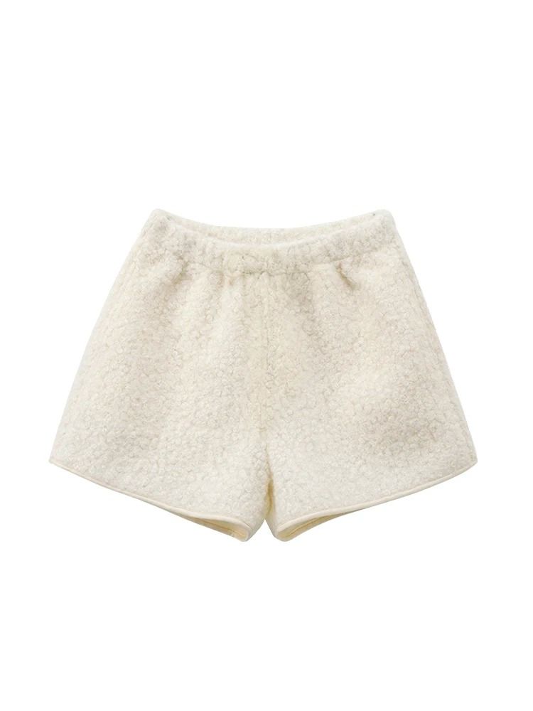 Womens Faux Lamb Fur High Waisted Winter Shorts Warm Fleece Korean Style Outerwear Hot Pants