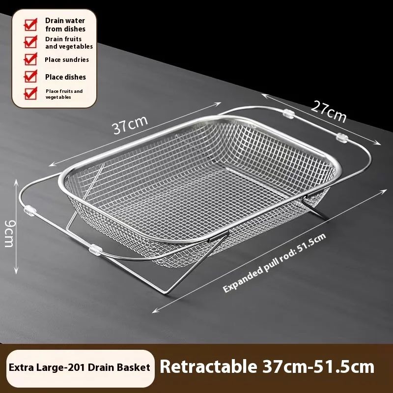 FlexiDrain Stainless Steel Expandable Sink Basket – Retractable Vegetable Washer & Dish Drying Rack
