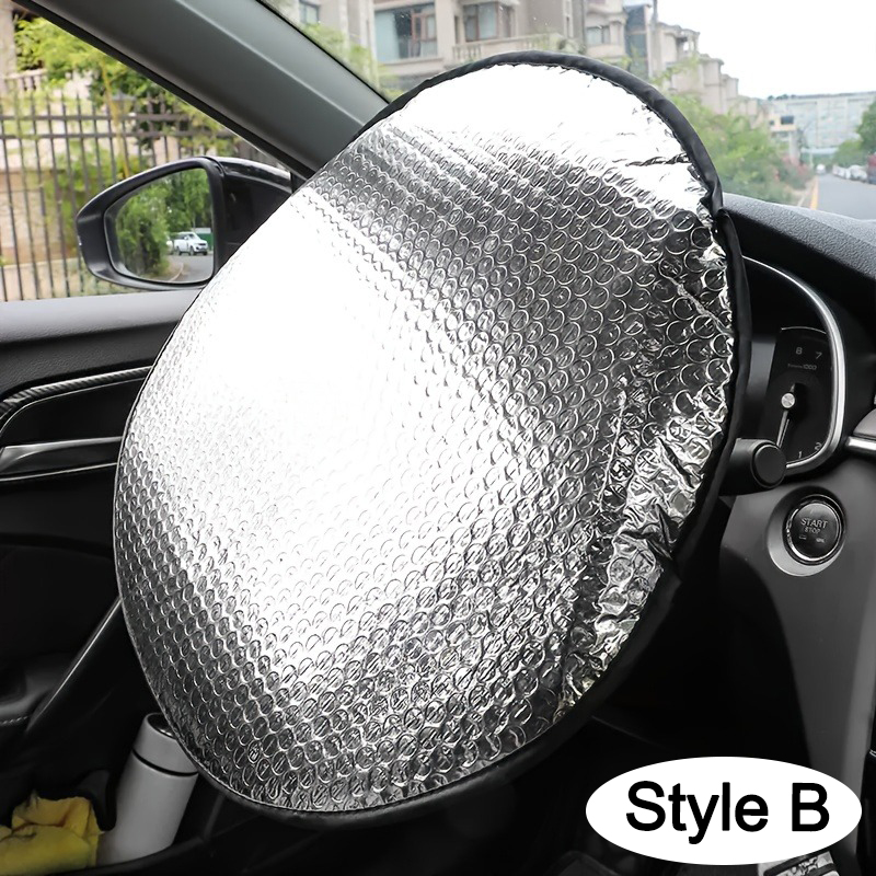 Car Steering Wheel Sun Shade, Double Thick Sun Protection, Anti-UV, Foldable Sunscreen Cover, Silver, Car Steering Wheel