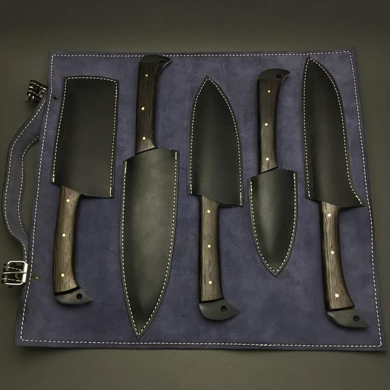 Carbon steel Chef Set Of 5 Pieces ,Custom Handmade Chef Set , Handmade Damascus Chef Set , Personalized Gift