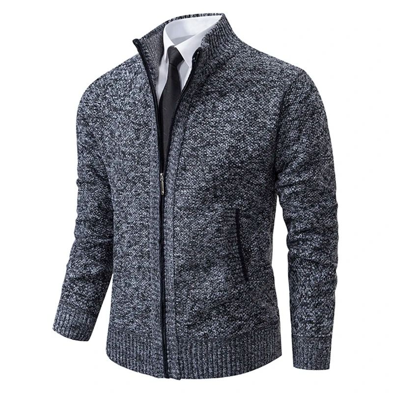 Men Casual Fleece Zipper Stand Collar Cardigan Warm Winter Sweater