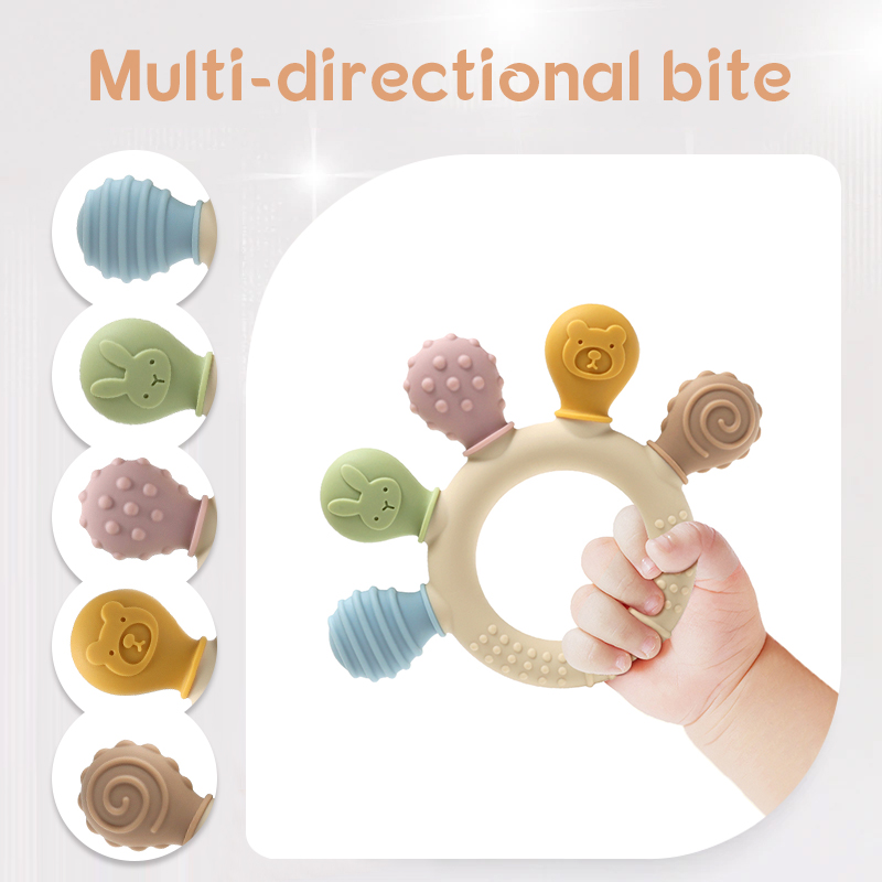 Silicone Baby Ring Teether, Multicolor Gum Relief, Anxiety Soother, Sensory Chew Beads for Babies