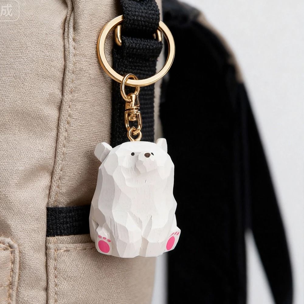 Wooden Bear Keychain Cute Cartoon Animal Hand Carved Couple Keychain