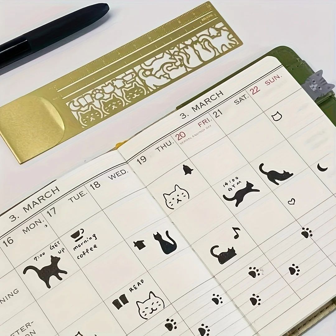 Three-in-One Cat Lover Template Ruler – Cute Cat Stencil Bookmark & Double-Sided Measuring Ruler with 20+ Designs