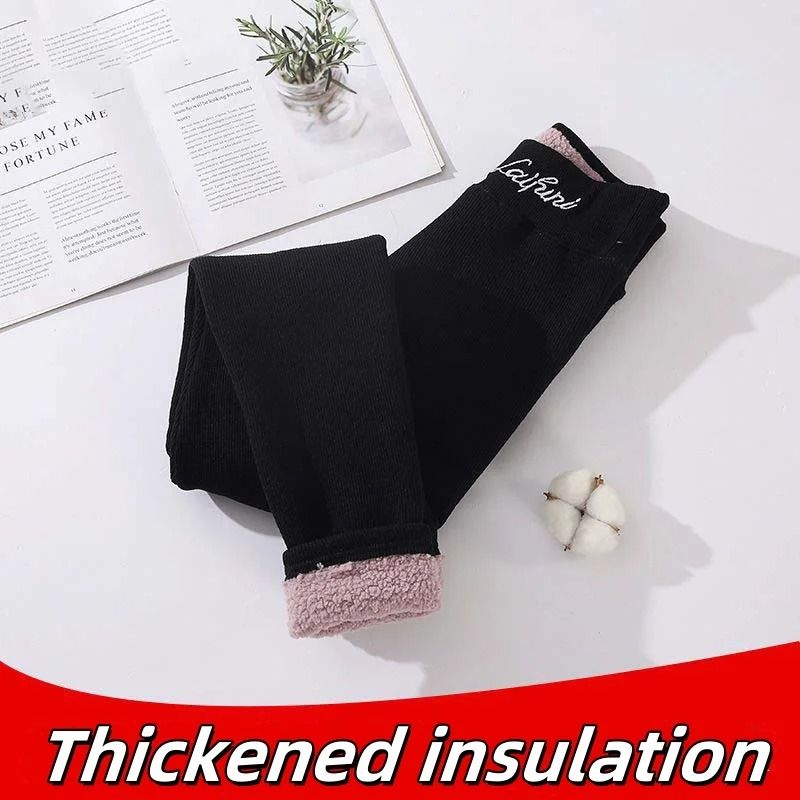 Fleece-Lined Letter Print Leggings – High-Waisted Thermal Winter Trousers