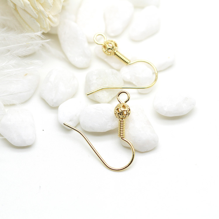 Wholesale 14K Gold-Plated Earring Hooks: 20PCS DIY Thick Flower Ball Spring Earwire Findings