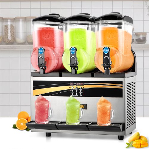3x15L Commercial Slushy Machine, 1200W Stainless Steel Frozen Drink Maker, Adjustable Temperature (26.6°F-28.4°F)