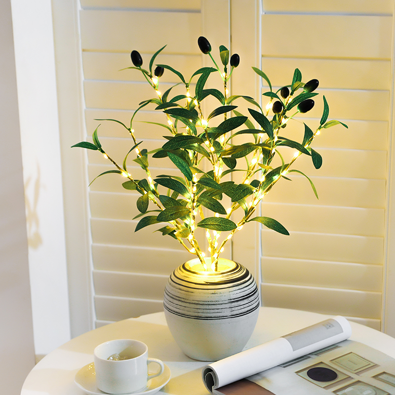 DIY Handcrafted Olive Branch LED Light, Artificial Plant Night Light for Home Office Desk, Counter Decoration