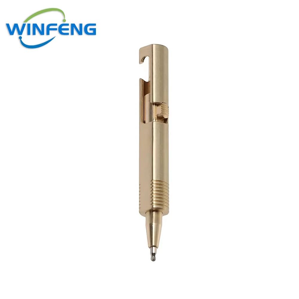 Retro Brass Mini Bolt Action Pen Compact EDC Tactical Ballpoint Pen