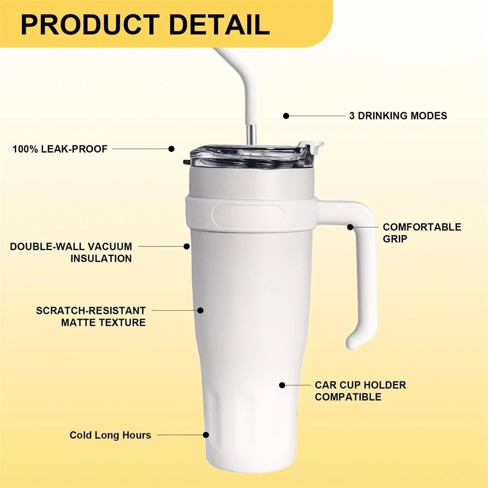 Stainless Steel Insulated Ice Tumbler – Large Capacity Vacuum Flask with Handle & Straw for 24-Hour Cold