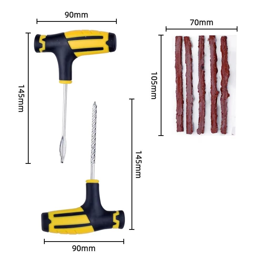 Universal tire repair kit with Plug Strips, Reamer and Insertion Tools for Roadside Punctures