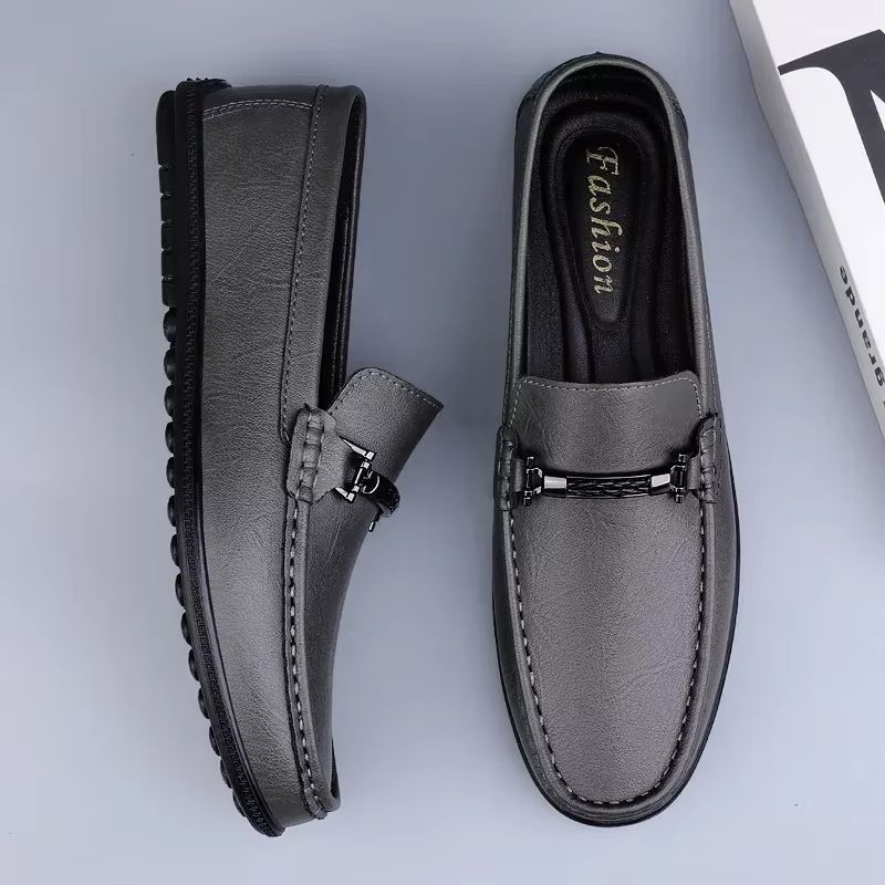 Classic Blue Genuine Leather Slip-On Loafers for Men