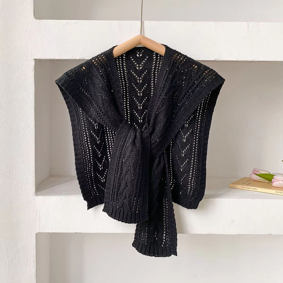 Women Lightweight Knit Neck Cape Solid Color Summer Shawl for Office Air Conditioning