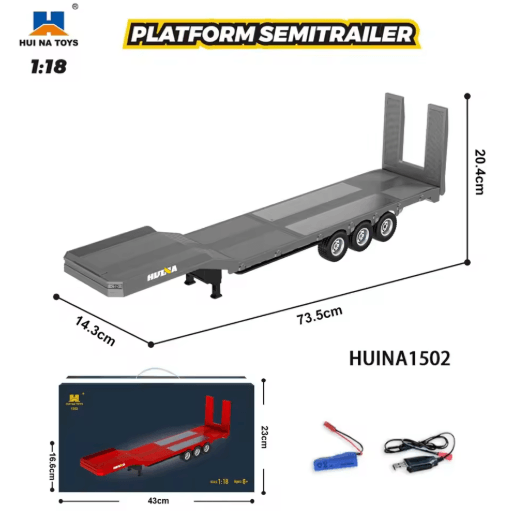 HUINA RC Alloy Tractor Truck 1 18 Scale 19 Channel Engineering Trailer with Lights & Sound