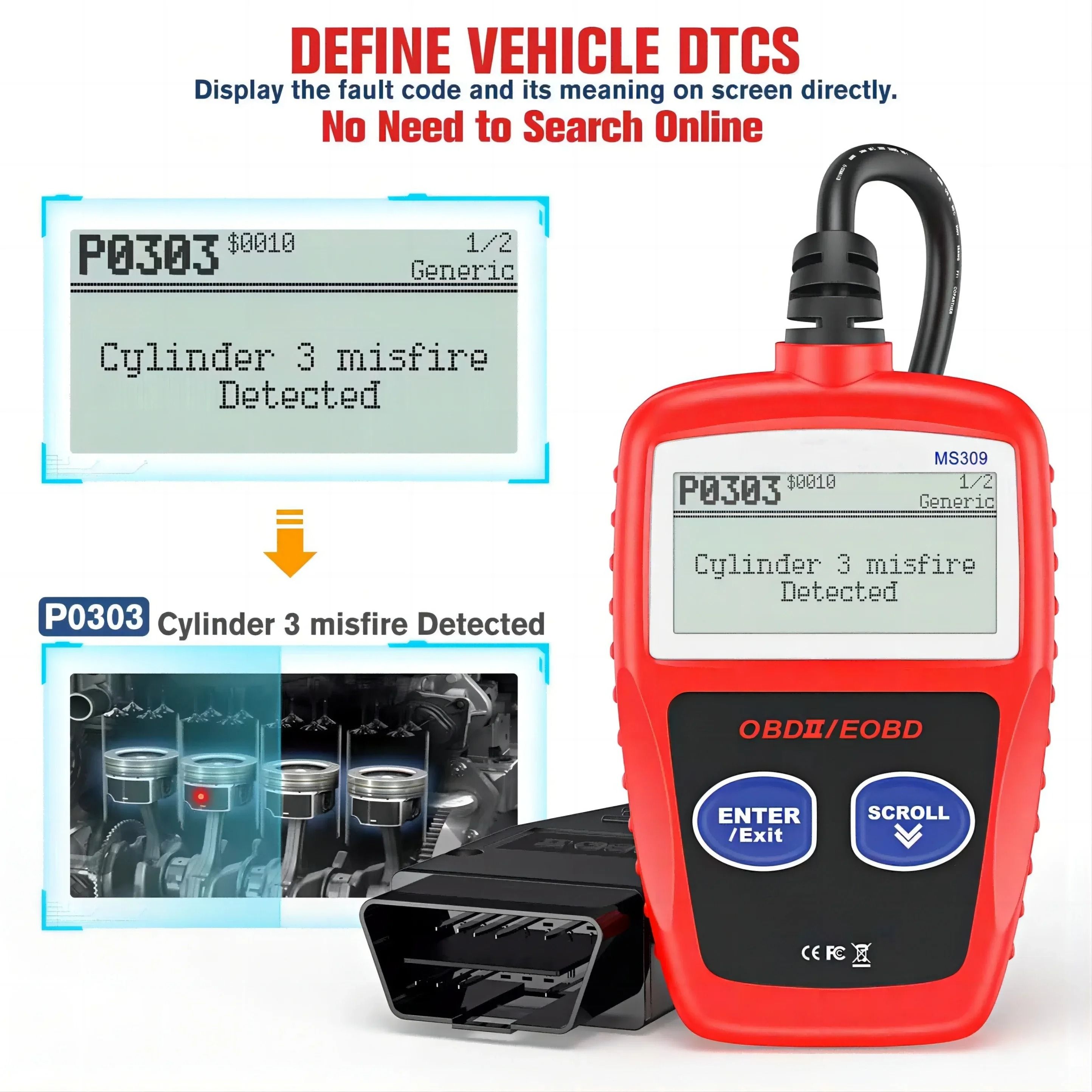 Advanced Car Diagnostic Tool Plus MS309 OBD2 Scanner