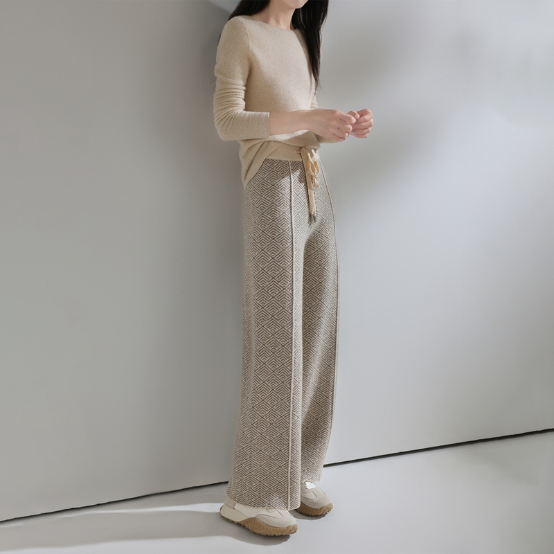Autumn Winter Women Pants Basic Soft Casual Sashes Trousers Merino Wool Knitwear Stylish Korean Popular Pants