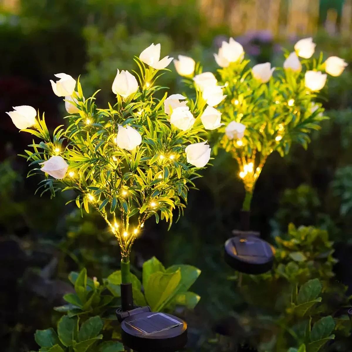 Solar Gardenia Flower Light Warm White Waterproof Garden Stake Lamp