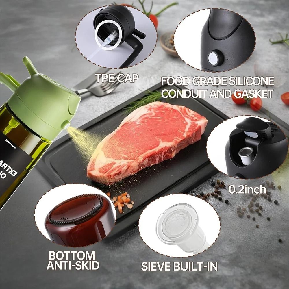 470ml Professional 2-in-1 Oil Sprayer & Dispenser – Thick Glass Olive Oil Bottle with Stickers
