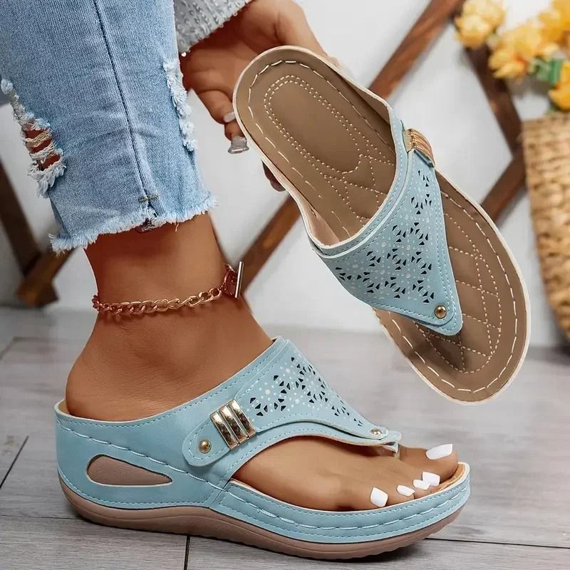 Womens Summer Wedge Platform Slip On Open Toe Sandals