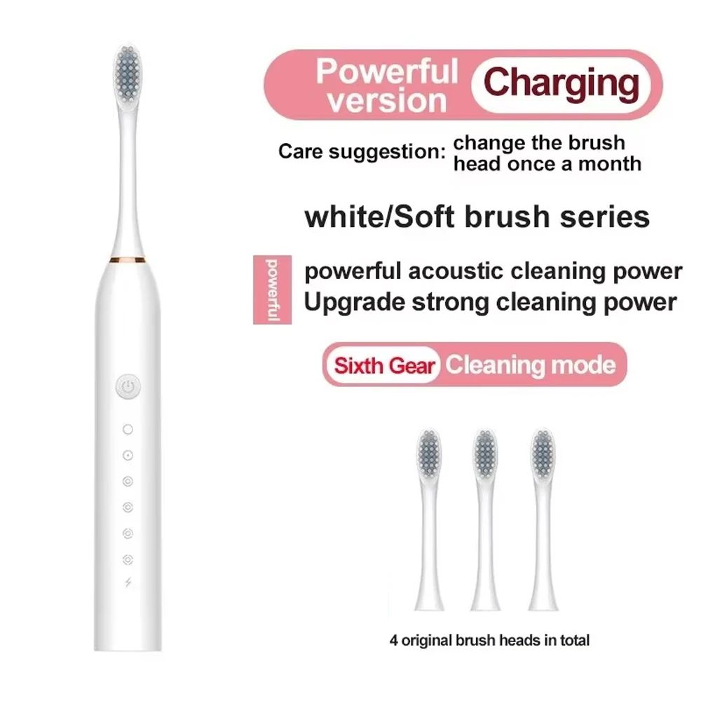 Ultrasonic Electric Toothbrush with 6 Cleaning Modes, USB Rechargeable & Waterproof