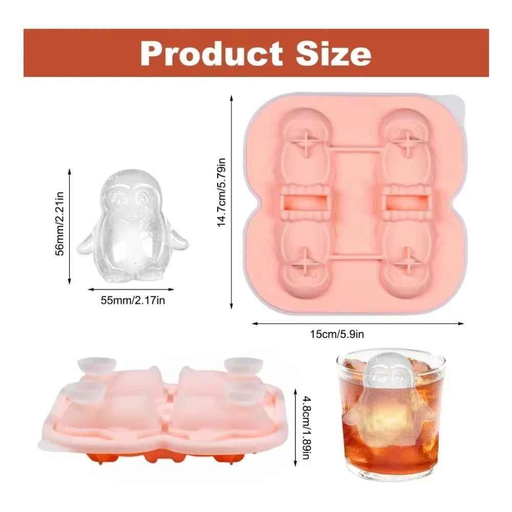 Premium Penguin Silicone Ice Cube Tray – 3D Novelty Flower & Animal Mold with Leak-Proof Lid