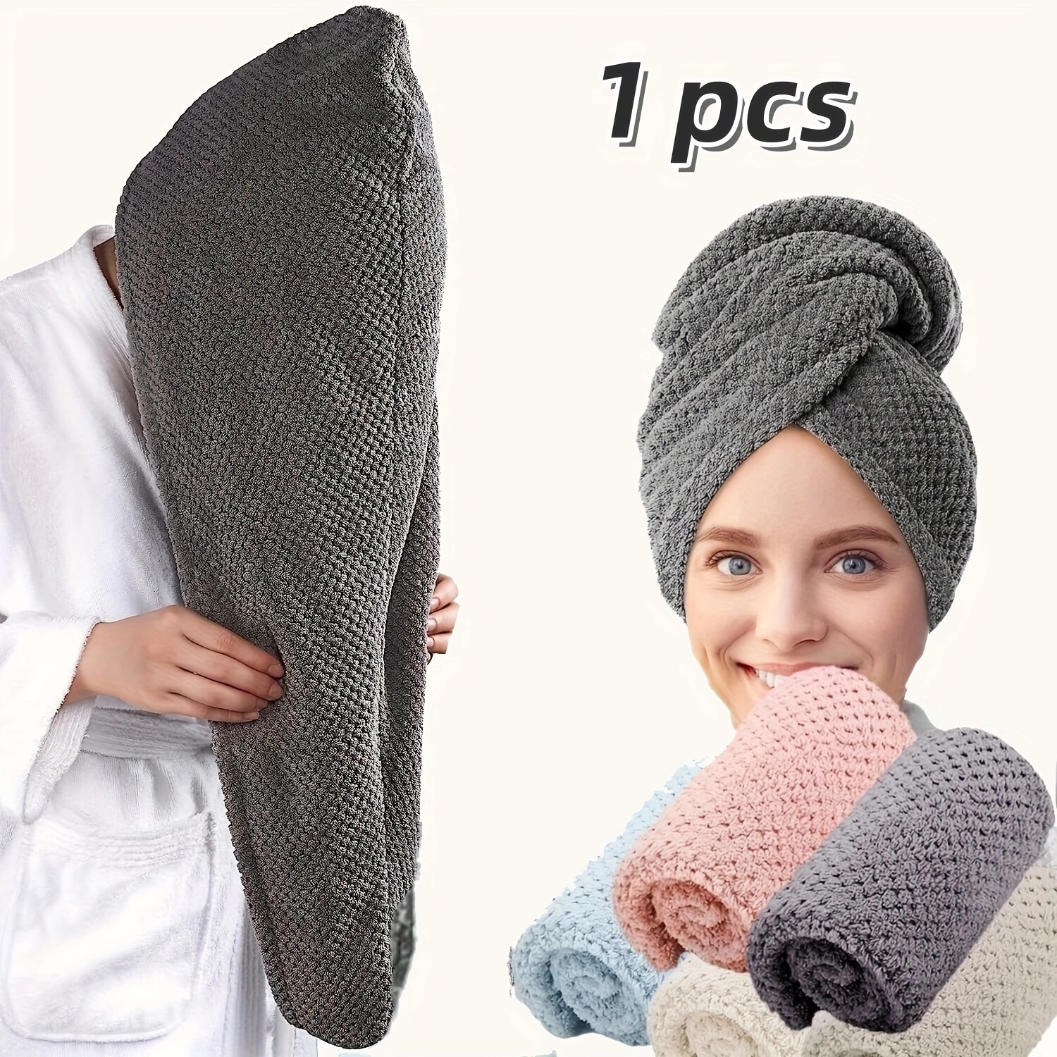 Quick Dry Hair Towel Wrap with Button Soft Microfiber Hair Turban Towel