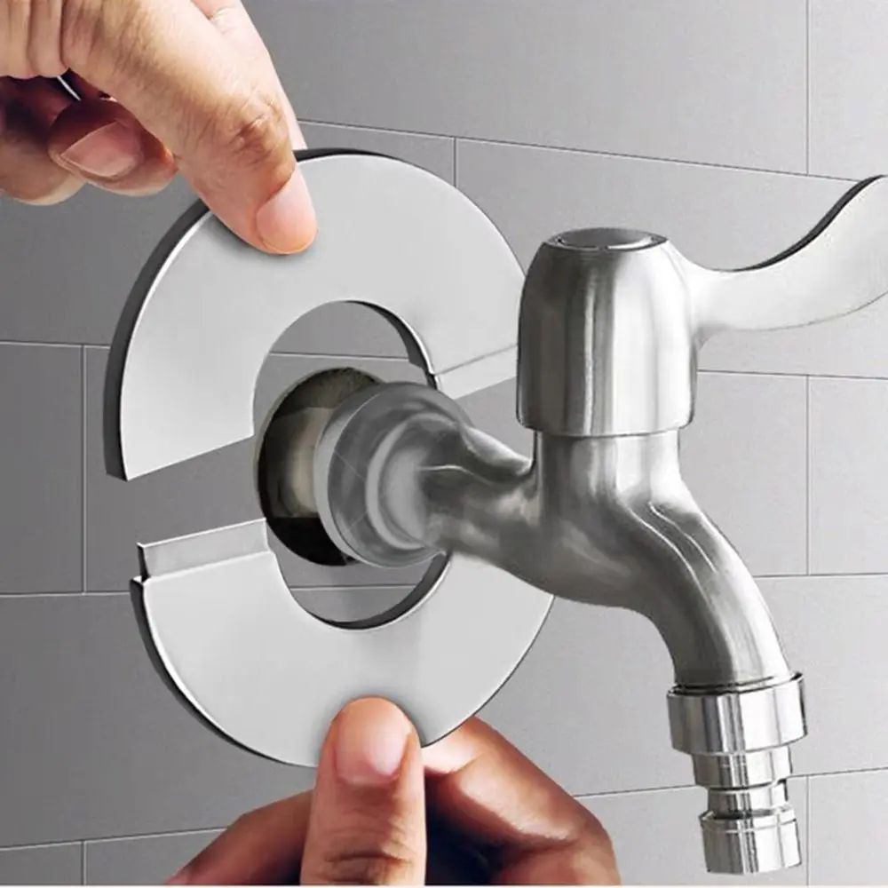 Self-Adhesive Stainless Steel Shower Pipe Cover Flange Plate, Silver Wall Hole Escutcheon Trim for Faucet & Valves