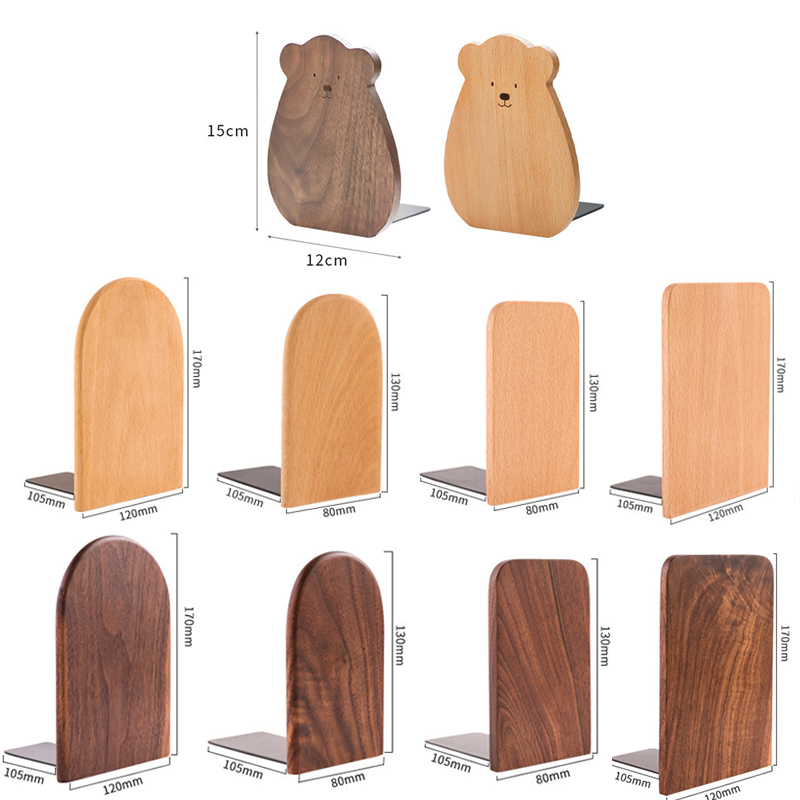 Nature Wooden Bookends, Desktop Bookshelf Desk Organizer for Office & Home, Sturdy Wood Book Ends for Storage Decoration