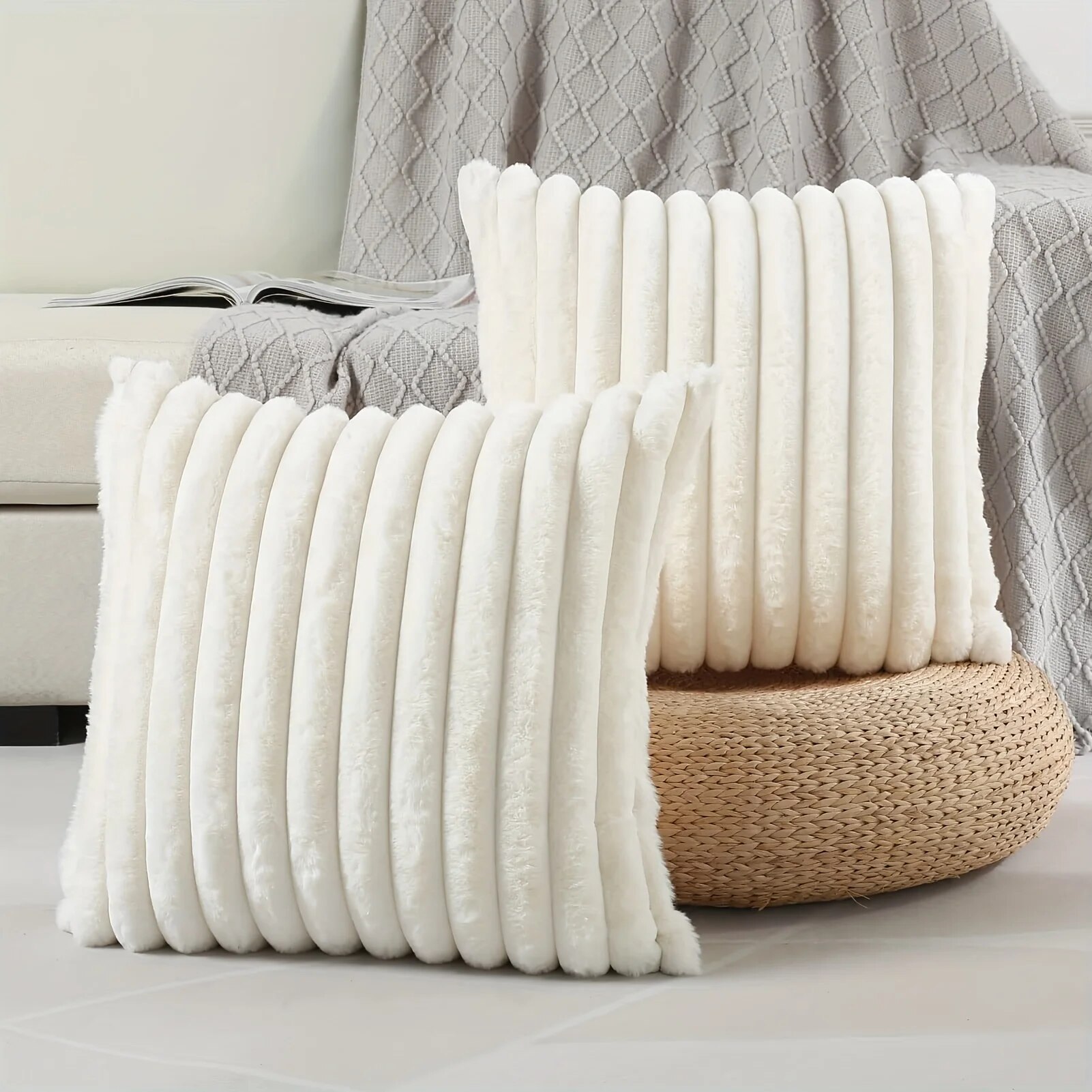 Corduroy Striped Pillow Cover Soft Decorative Throw Cushion for Sofa Bedroom Car