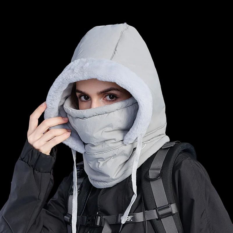 Unisex Plush Balaclava Hat Winter Warm Knitted Neck Scarf with Face Mask