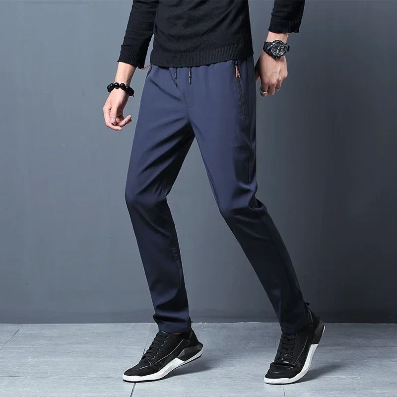 Mens Casual Straight Pants Elastic Waist Slim Fit Joggers