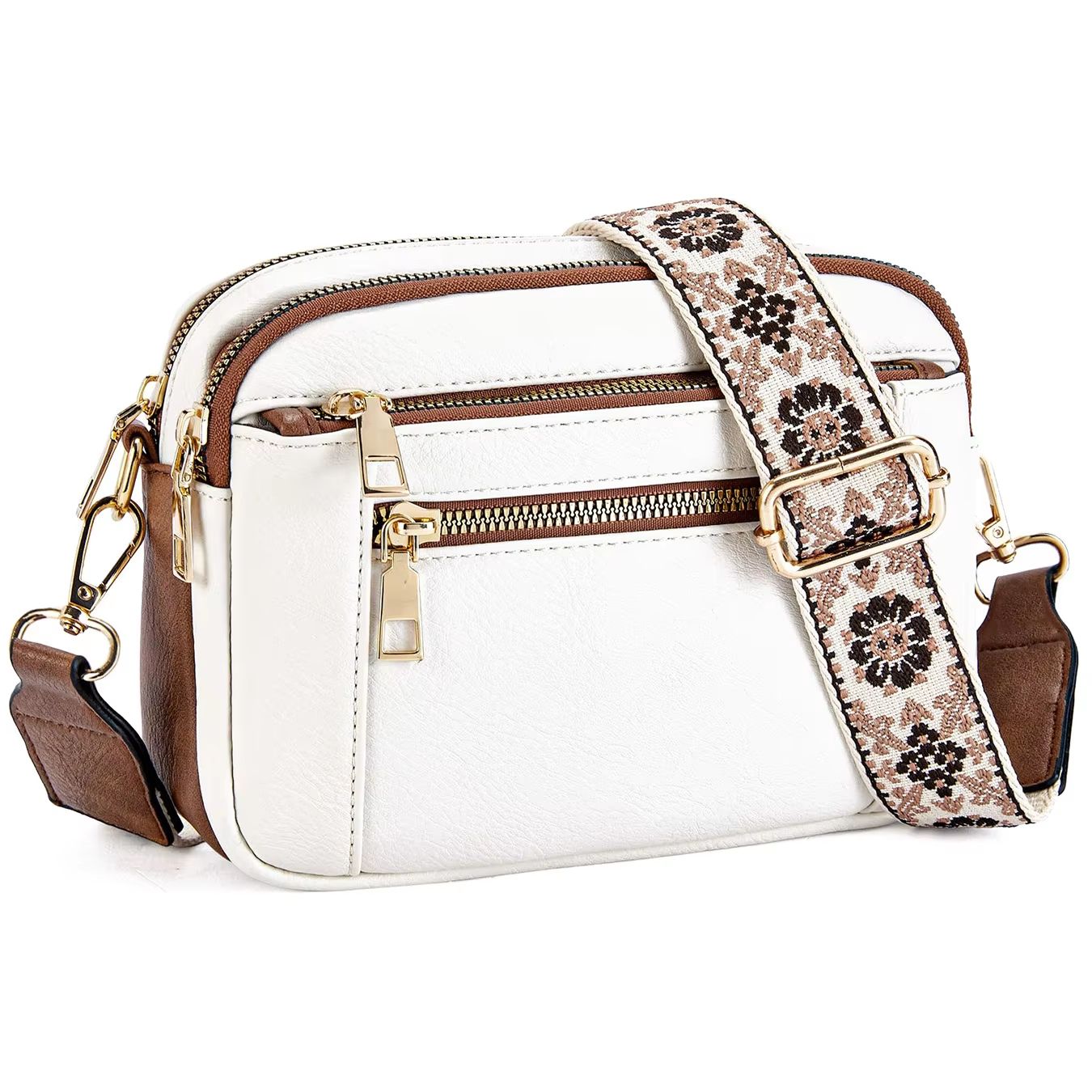 Color Block Leather Crossbody Bag with Wide Shoulder Strap