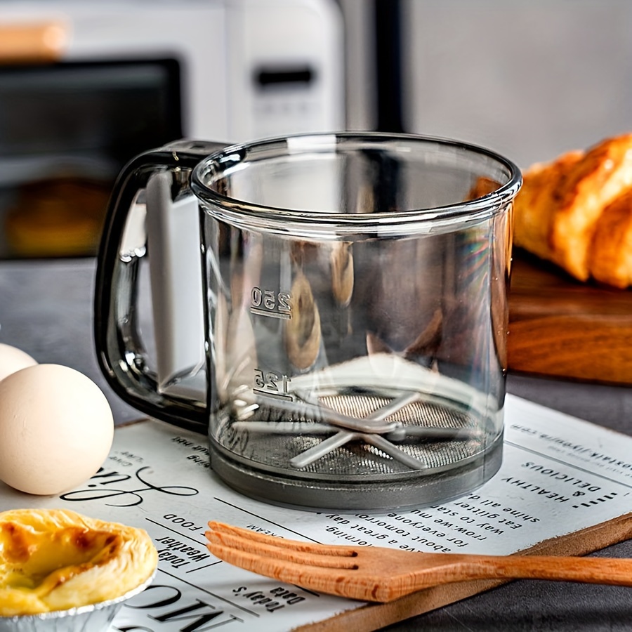 Transparent Flour Sieve, Semi-Automatic Flour Sifter with Hand Press Design, Non-Stick Kitchen Gadgets Baking Tools