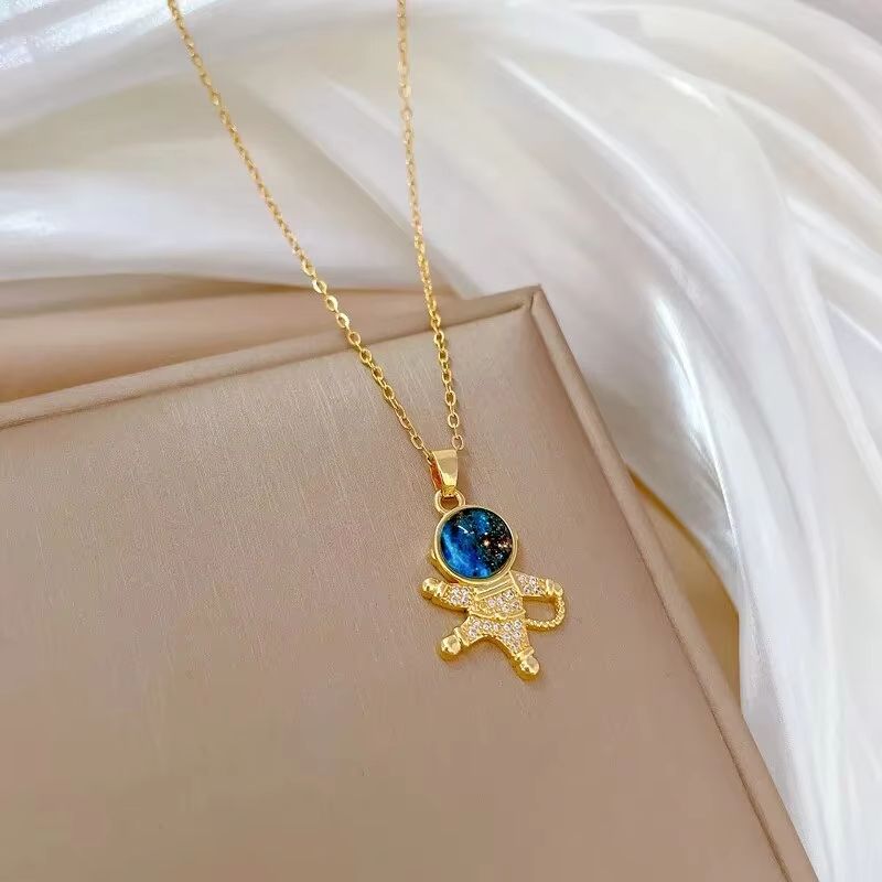 Starry Dream Astronaut Planet Moon Titanium Steel Necklace for Women