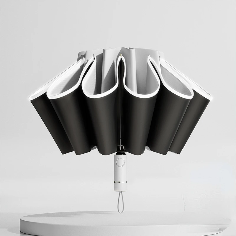 Windproof Reverse Folding Umbrella with UV Protection & Reflective Stripe