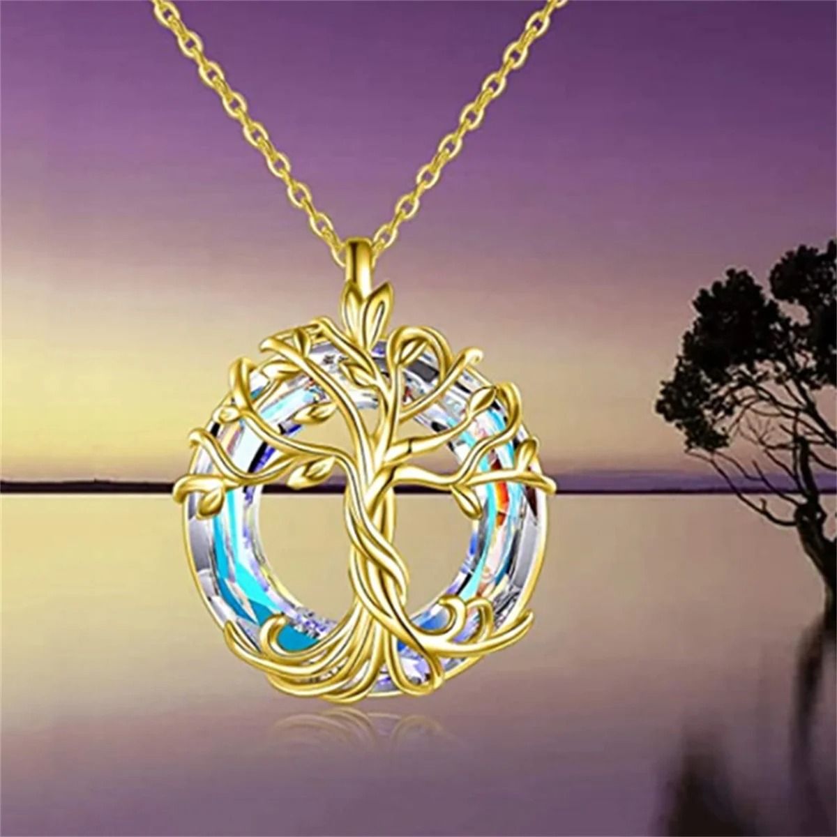Exquisite Celtic Family Tree Necklace Tree of Life Circle Crystal Jewelry Gift for Women
