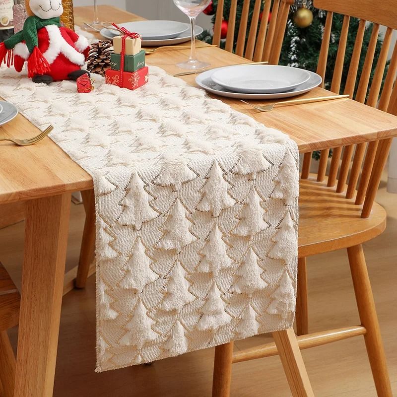 3D Green Christmas Tree Table Runner with Thickened Sequins for Holiday Dining Decor