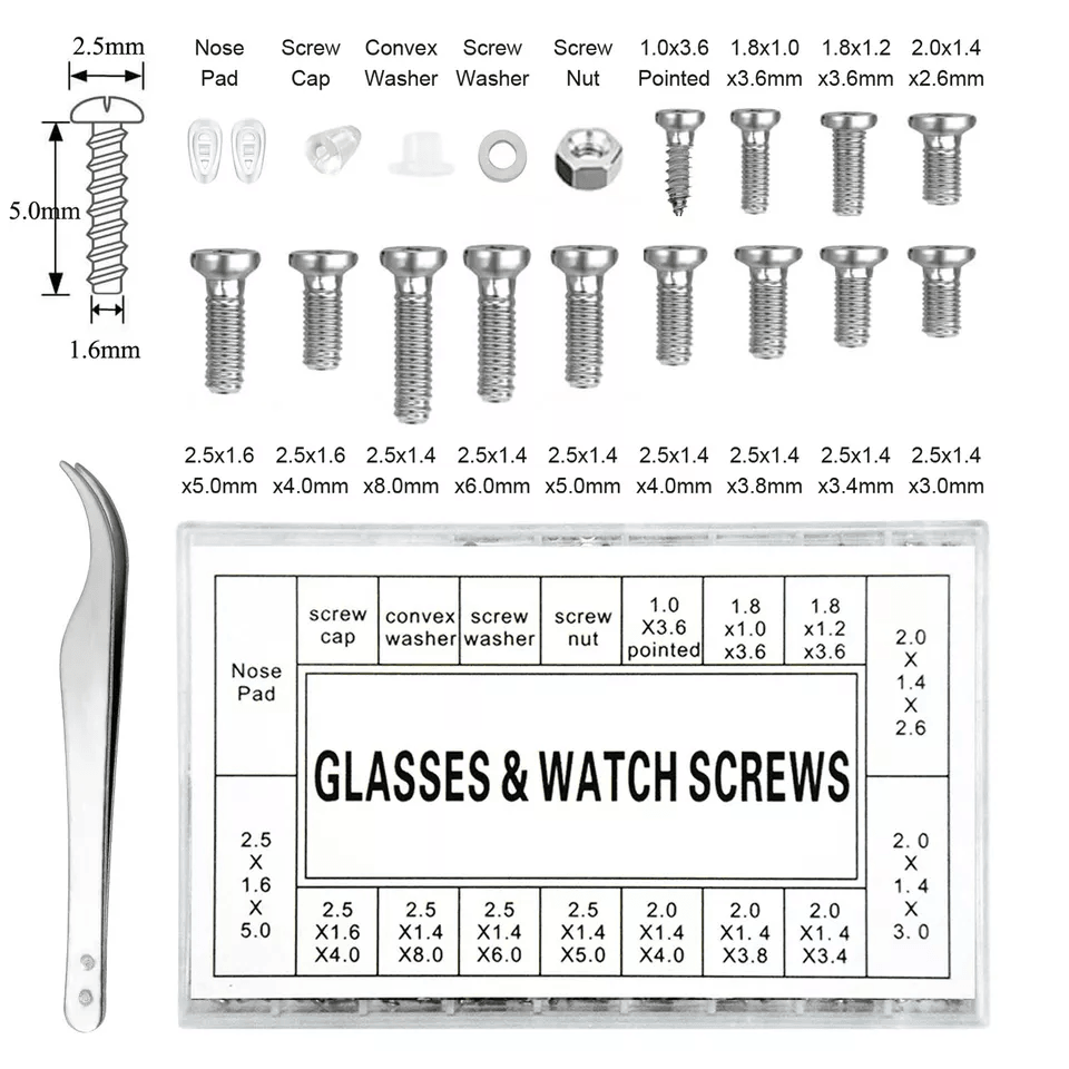 Screw Nut Nose Pad Repair Kit for Eyeglasses, Sunglasses & Watches