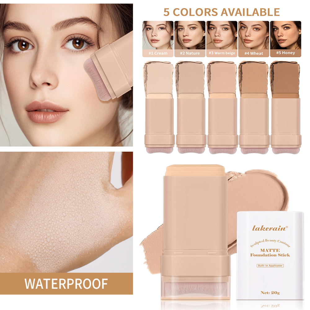 Multi Use Skin Tint Foundation Stick with Brush, Matte Waterproof, Long Lasting Oil Control