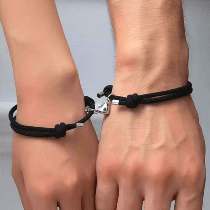 LavaLove 2-Pcs Beaded Couple Bracelets Set – Natural Stone Heart Magnetic Distance Bracelets Gift