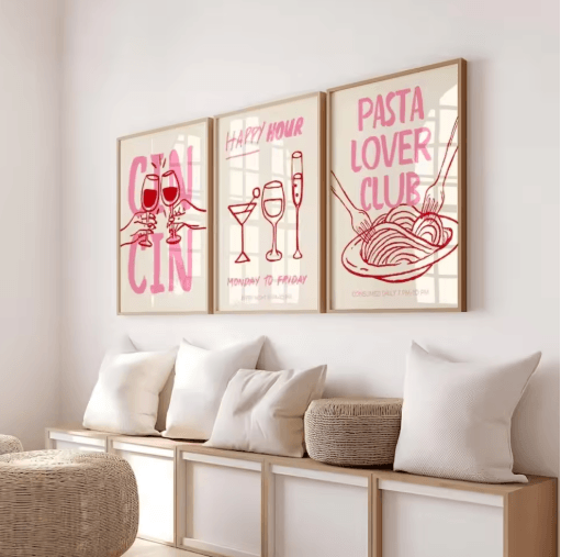 Cin Cin Cheers Cocktail Wall Art Pink Italian Food & Happy Hour Kitchen Print