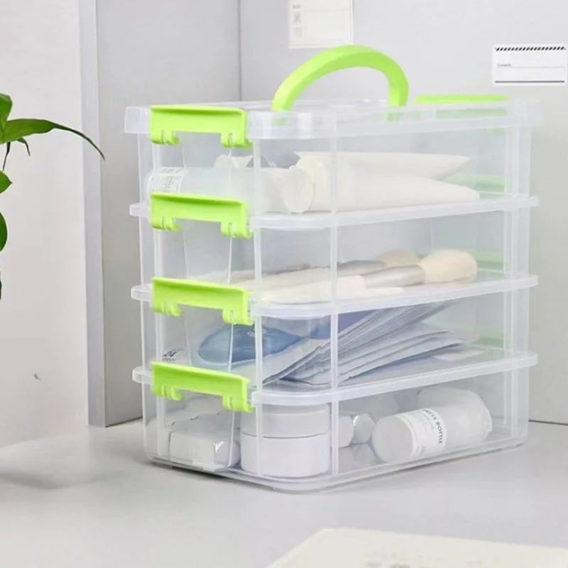 4-Layer Stackable Transparent Storage Box with Partitioned Drawers – Multi-Compartment Organizer