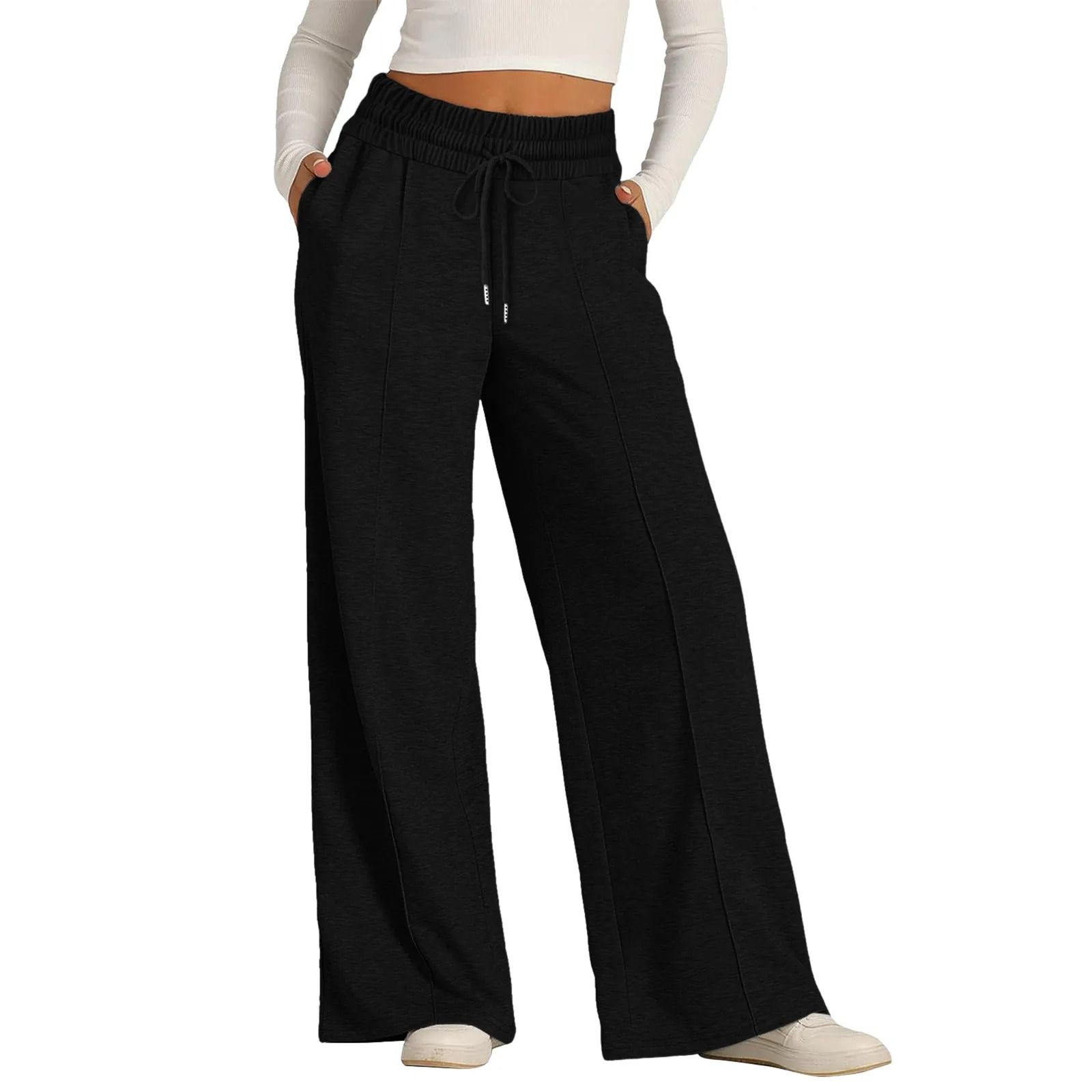 Womens Summer Tie Strap Wide Leg Jumpsuit Stretchy Casual Loose Pants