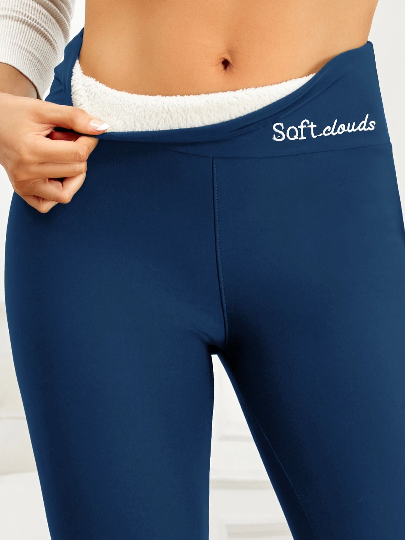 Winter Warm Leather Label Leggings Women High Waist Skinny Stretch Pants