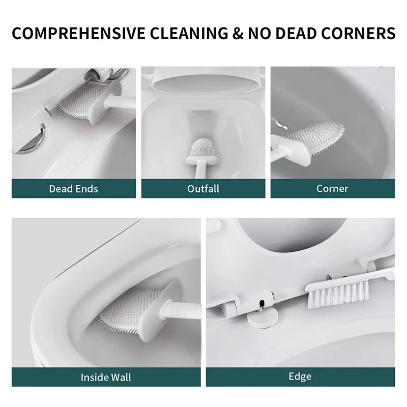 Double-use Silicone Toilet Brush, Bathroom Wall Cleaning Tool Set, Non-dead Angle Toilet Brush, Wall Hanging Household
