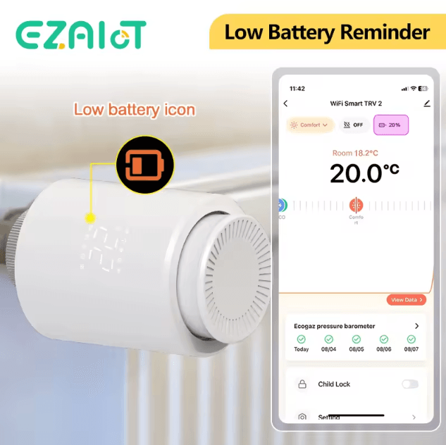 EZAIOT Tuya ZigBee Smart TRV Thermostat – Wireless Radiator Valve Temperature Controller with Alexa & Google Home