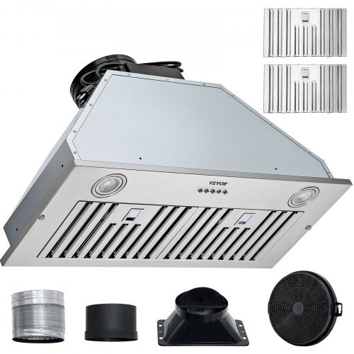 30-Inch Stainless Steel Built-In Range Hood, 800 CFM Kitchen Vent with Push Button Control, LED Lights & Baffle Filters