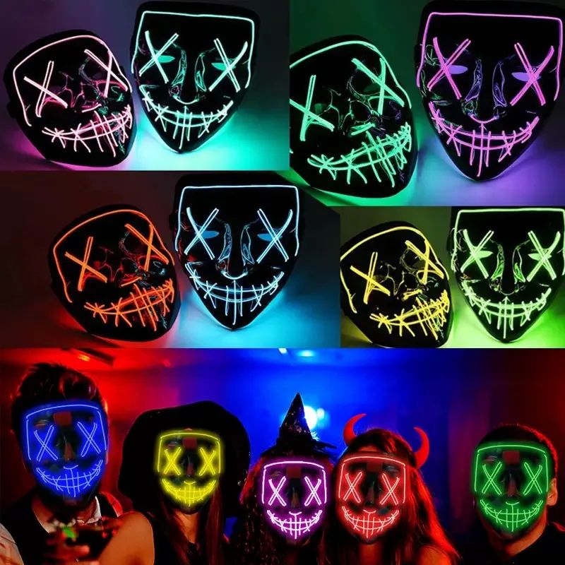 Neon Glow LED Purge Mask – Wireless Light Up Halloween Cosplay Mask