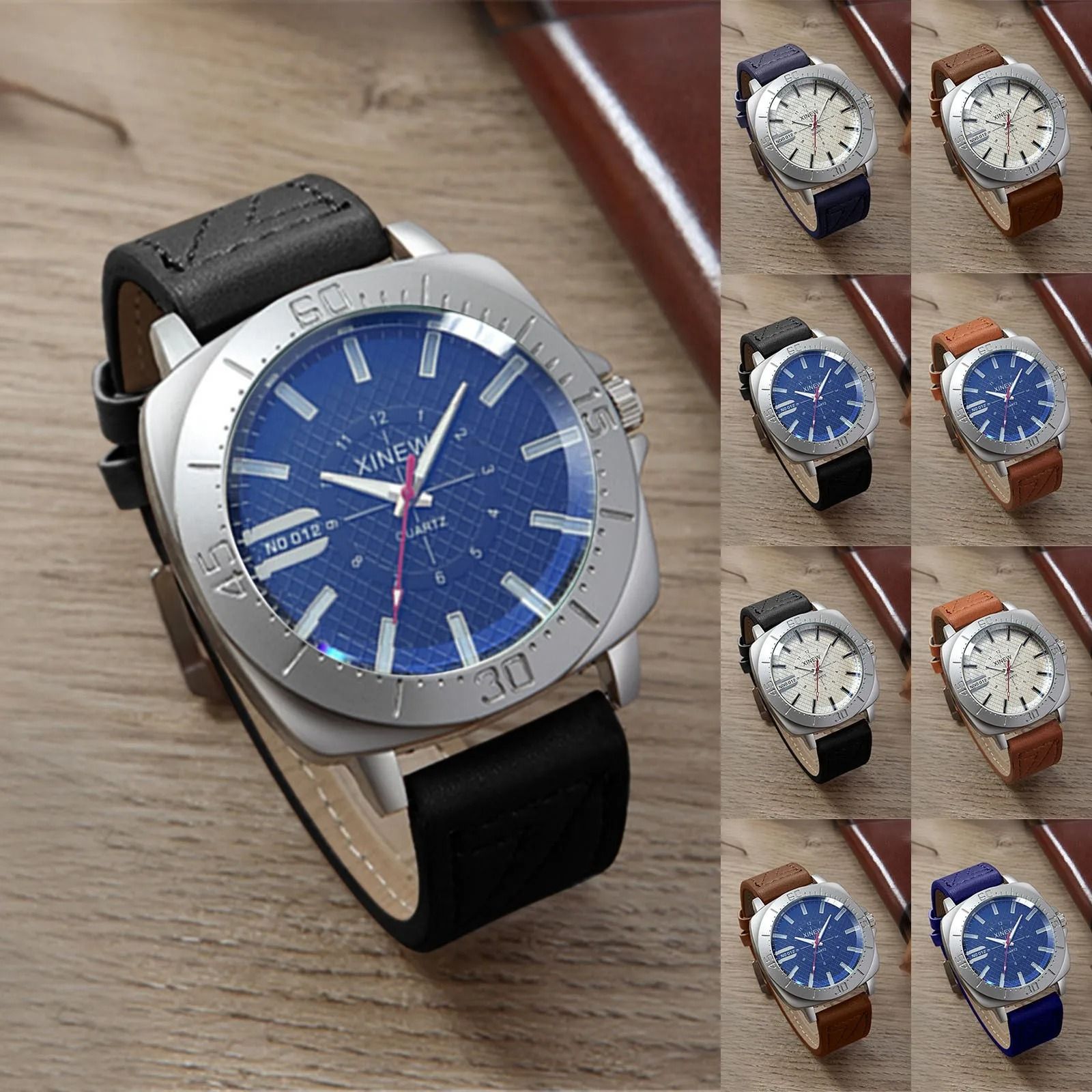 Casual Quartz Wristwatch for Men and Women Leather Strap