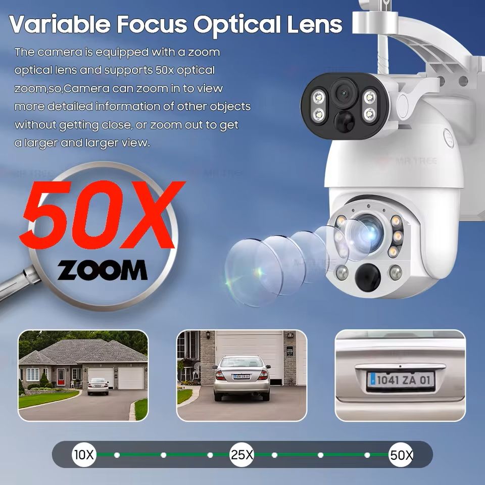 4K Dual Screen Solar PTZ Security Camera with 50X Zoom and Motion Tracking
